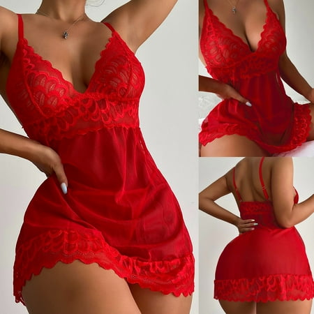 

RPVATI Women s Sexy Lace Mesh Babydoll Underwear See Through Lingerie