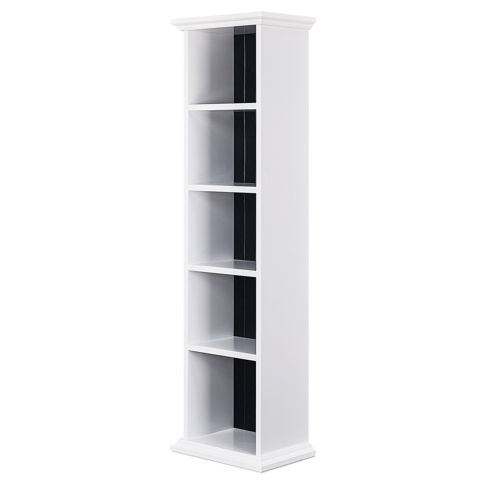 5-Tier Ladder Bookshelf White Frame with Black Back Panel, High Density MDF Graduated Step Display Storage Rack for Living Room Home Office Boutique