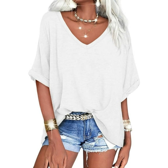 Sherrylily Women V Neck Oversized T Shirts Summer Short Sleeve Plus Size Casual Tops Tee