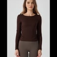 thumbnail image 4 of Camiseta Deportiva Informal de Cuello Redondo y Larga para Mujer, Estilo Jersey, para Otoño e Invierno, con Pliegues y Ajustada, para Yoga Café XL, 4 of 8