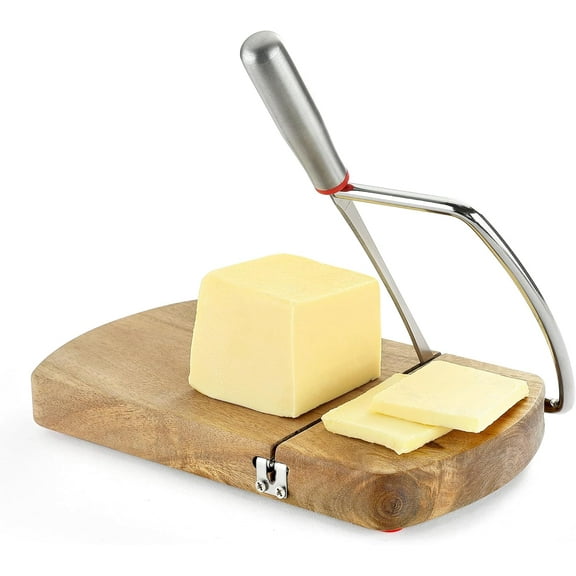 Cheese Slicer Cutter, Wooden Cheese Cutter Board with Stainless Steel Blade for Block Cheese, Vegetables, Butter, Sausages, Bread