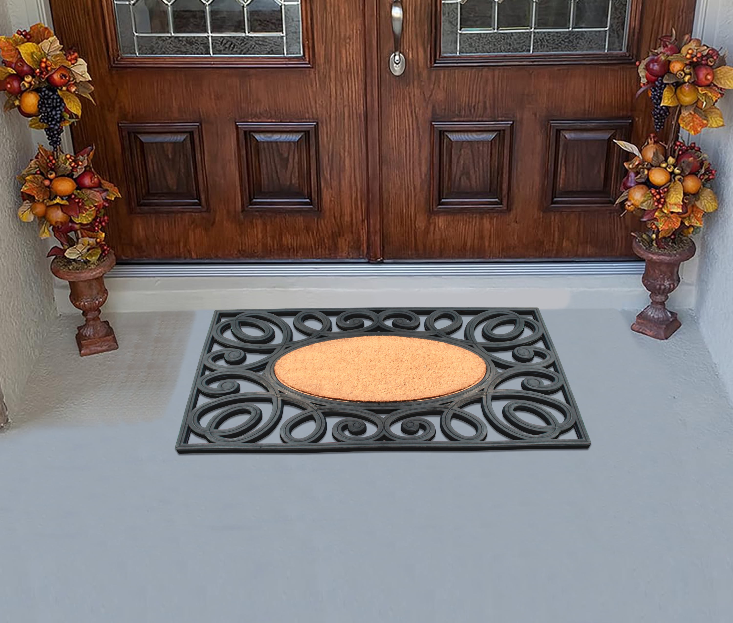 A1 Home Collections 38"×23" Natural Coir & Rubber Doormat - Decorative Welcome Design, Heavy Duty Coconut Fiber Entry Mat with Non-Slip Backing - Anti-Shed Treated, Low Profile Outdoor Front Door Mat