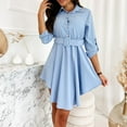 thumbnail image 6 of Long Sleeve Dress for Women Lapel Solid Color Button Down Casual Dress Irregular Hem Loose Flowy Work Dress with Belt, 6 of 10