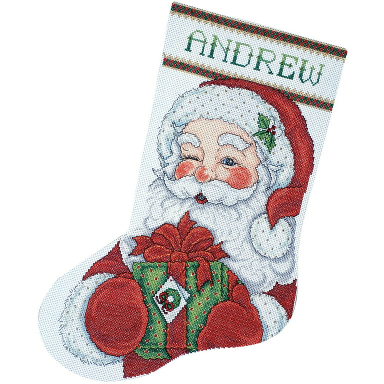 Winking Santa Stocking Counted Cross Stitch Kit 17 Long 14 Count