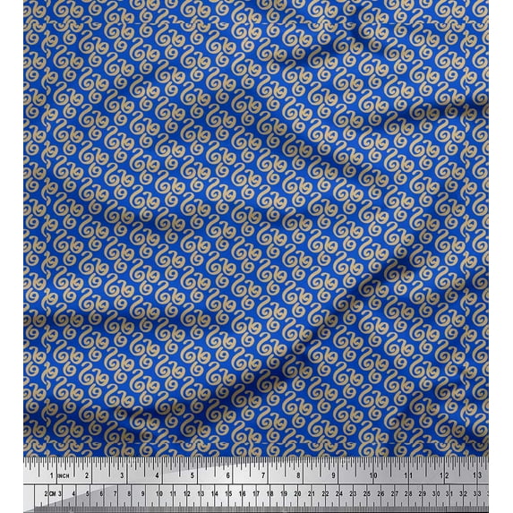 Soimoi Blue Moss Georgette Fabric Spiral & Stripe Geometric Decor Fabric Printed Yard 42 Inch Wide