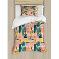 thumbnail image 1 of Hipster Duvet Cover Set Twin Size, Tropical Leaves Illustration Monstera Coconut Palm Leaves Rainforest Foliage Doodle, Decorative 2 Piece Bedding Set with 1 Pillow Sham, Multicolor, by Ambesonne, 1 of 3