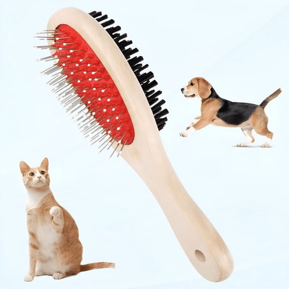 ACDANC Dog Cat Brush - Slicker Pet Brush Double Sided Short Hair Dog Grooming Shedding Remover for Short-haired,Long-haired Dogs,Cats,Small Animals - Dog Hair Brush Massaging Comb with Bamboo Handle