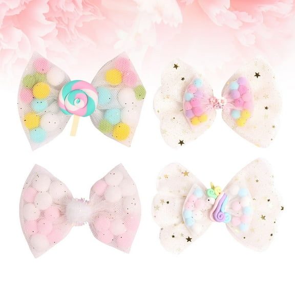4pcs Easter Hair Clips for Girls with Cartoon Lollipop and Mesh Bowknot Hairpins, Festive Hair Accessories Decoration