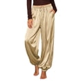 thumbnail image 2 of Lutiedan Satin Pants for Women Drawstring Elastic Waist Baggy Joggers Dressy Casual Balloon Pants with Pocket S-3XL, 2 of 8