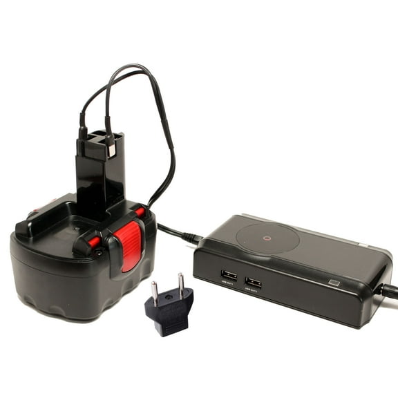 Bosch 14.4V Battery and Charger with EU Adapter Replacement - Compatible with Bosch 32614, BAT040, 33614, BAT140, PSR 14.4VE-2, GSR 14.4 V GDS 14.4 V GDR 14.4 V ART 26, AHS 41, 53514, 52314