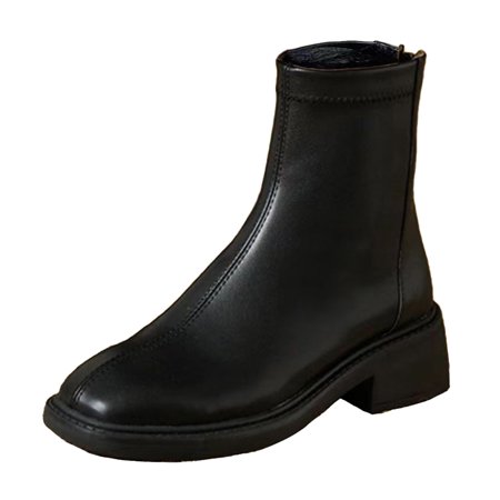 

Black Boots for Women Fashion Women Artificial Leather Solid Color Autumn Thick Sole Square Heels Zipper Short Booties Round Toe Shoes Ankle Boots for Women PU Black
