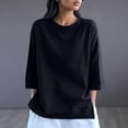 thumbnail image 2 of ShomPort Women's Cotton T-Shirts Casual 3/4 Sleeve Solid Color Tops Round Neck Loose Pullovers, 2 of 2
