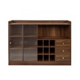 thumbnail image 6 of GZXS Farmhouse Wine Cabinet with Sliding Glass Doors, 9-Bottle Storage Compartments, 3 Drawers and Open Shelf, 47.24" Wooden Sideboard Buffet Cabinet for Kitchen Dining/Living Room, Walnut Finish, 6 of 7
