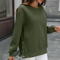 thumbnail image 4 of safuny Womens Oversized Sweatshirt Crewneck Long Sleeve Pullover Sweatshirts Solid Color Split Hem with Button Green _k XXL, 4 of 9