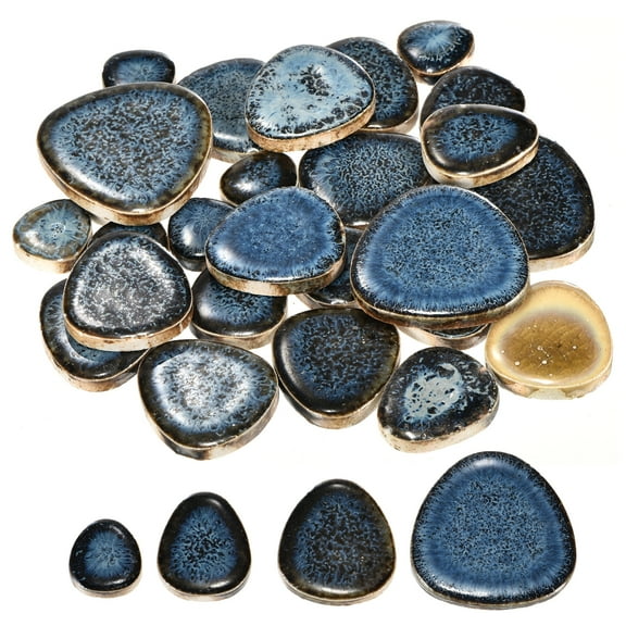 Uxcell 200g Ceramic Mosaic Tiles for Crafts Bulk, Pebble Blue Glazing Ceramic Tiles for Mosaic Kits