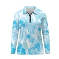 thumbnail image 3 of Yuyamidu Blue Palm Leaves Women's Long Sleeve Golf Tennis Shirts Soft Zip Up Shirt Athletic Tropical Golf Tops Casual Daily Wear Clothing Size 2XL, 3 of 7