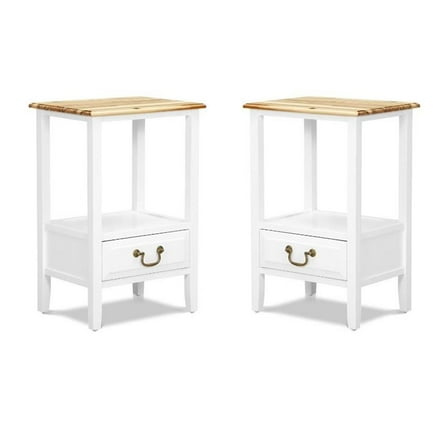 Home Square Traditional Tapered Wood End Table in White - Set of 2