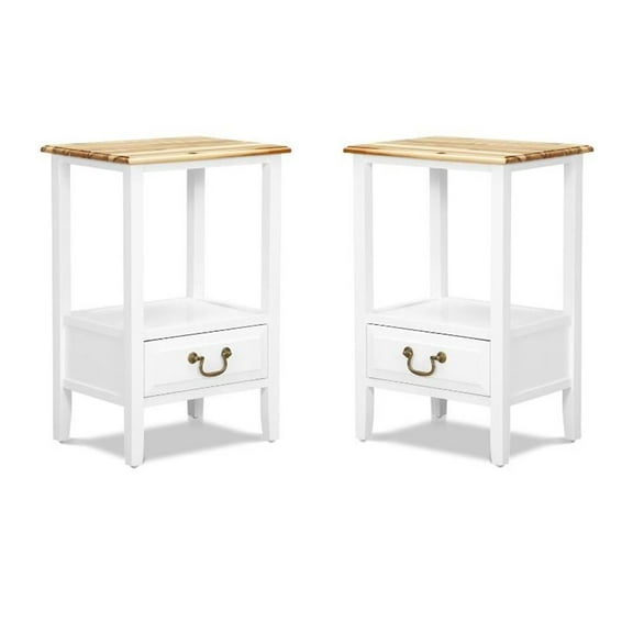 Home Square Traditional Tapered Wood End Table in White - Set of 2