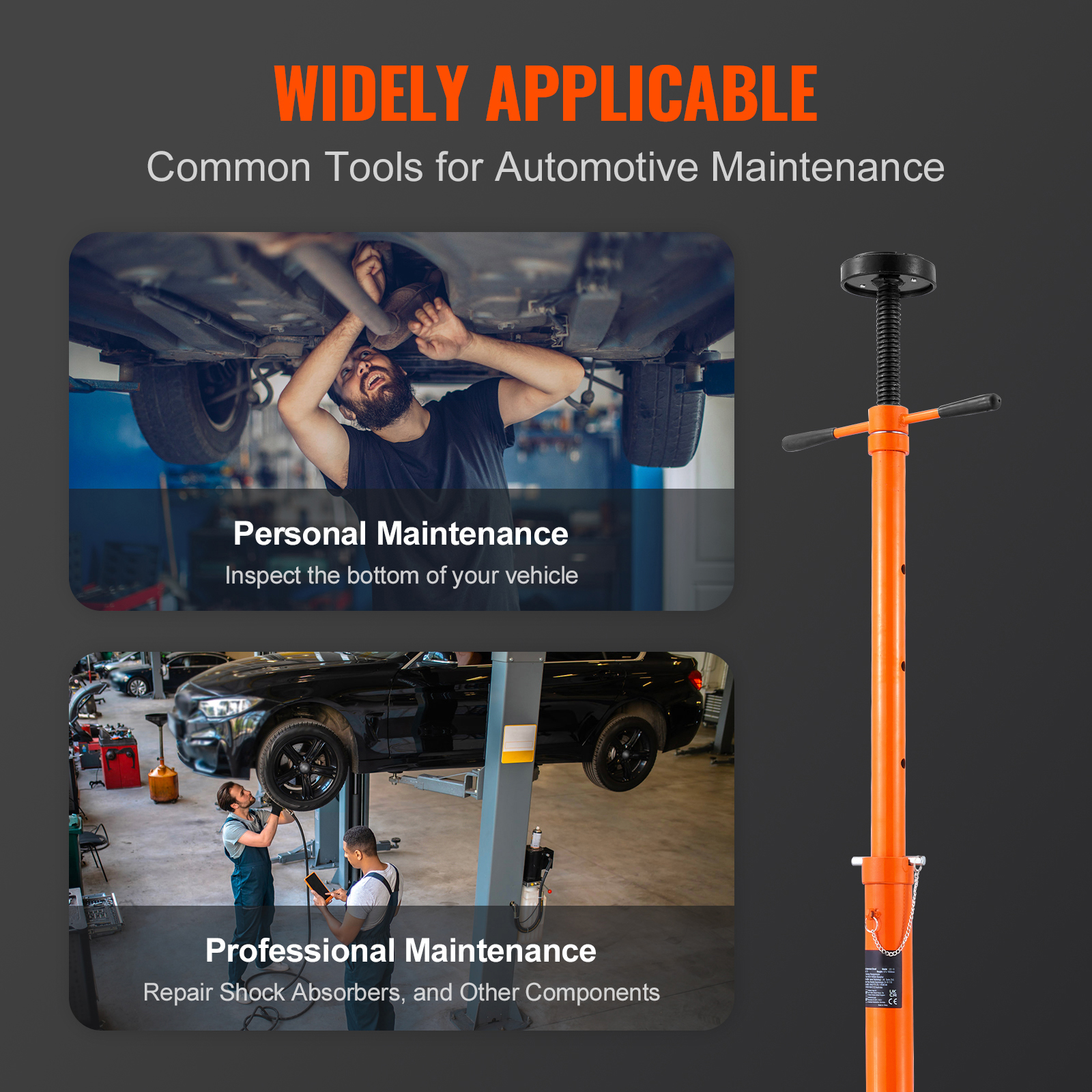 KFFKFF Support Stand, 3/4 Ton Pole Jack, Durable Jack Stand for Vehicles, Adjustable Height 43.3"-70.9", Stable Triangular Base, Mobile with Two Wheels, for Automotive Lifting