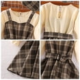 thumbnail image 6 of Zwiiyzr 4-8 Years Girls British Style Dress Suit Two Piece Set 2024 Spring Fall Midi A-Lined Dress Long Sleeve Spliced Plaid Princess Dress 鈥媁ith Hat Brown, 6 of 6
