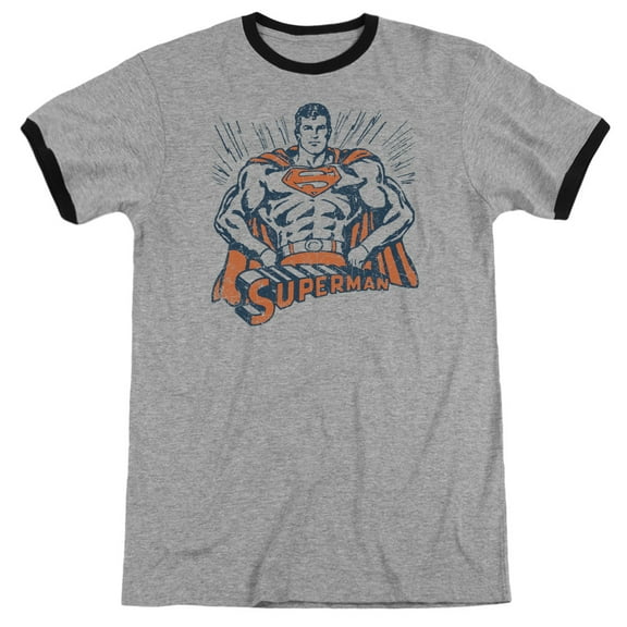 Superman Vintage Stance Adult Ringer T-Shirt Heather Black