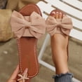 thumbnail image 2 of Women's Bow Sandals Trendy Casual Round Toe Flat Sandals Open Toe Slip on Slide Vacation Sandals Khaki 5.5(36), 2 of 9