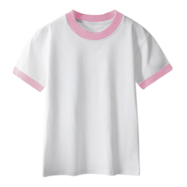 Zpanxa T-Shirts pour Adolescente Couleur Unie Col Rond Manches Courtes Été Décontracté Respirant Haut en Coton 2 Ans