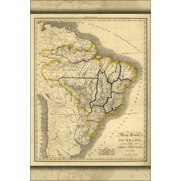 24"x36" Gallery Poster, Nova carta do map of Brazil 1821