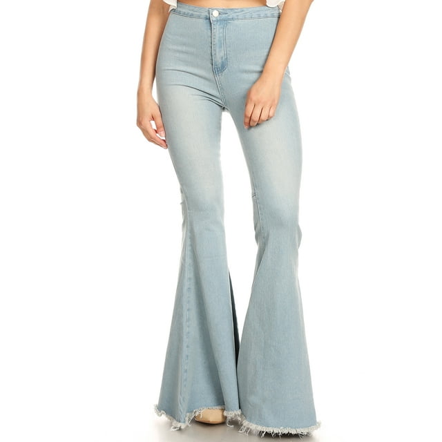 Jean Évasé Long en Denim Taille Haute pour Femme, Denim Léger, Très Grand