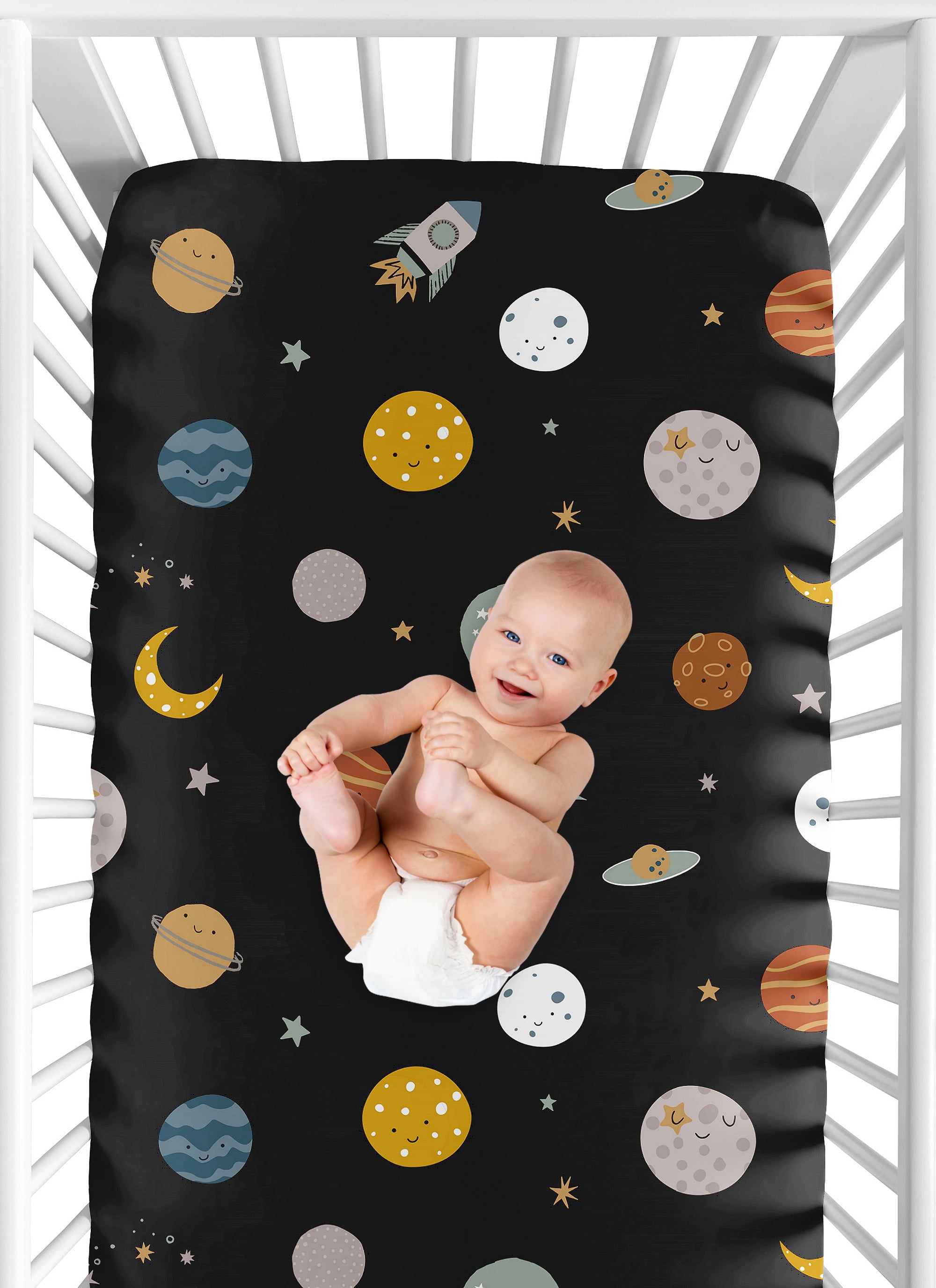 Sweet Jojo Designs Black Space Galaxy Boy Fitted Crib Sheet