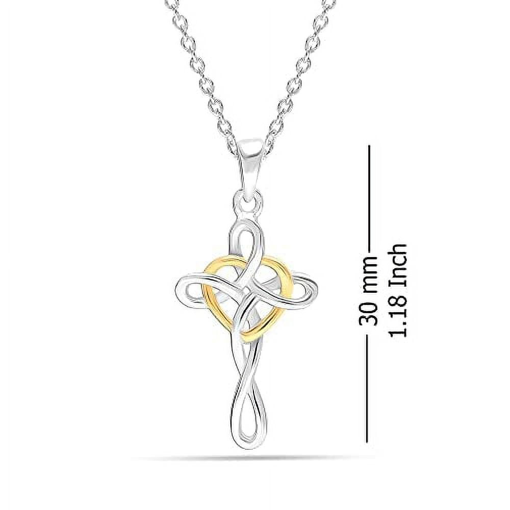 LeCalla Sterling Silver Two-Tone Celtic Knot Cross Pendant Necklace, 16+2 Inches (Women's)