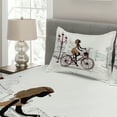 thumbnail image 2 of Ambesonne Paris Quilted Coverlet 3 Pcs, Lady with Bicycle on Streets, Queen Size, Brown and Chestnut Brown, 2 of 4