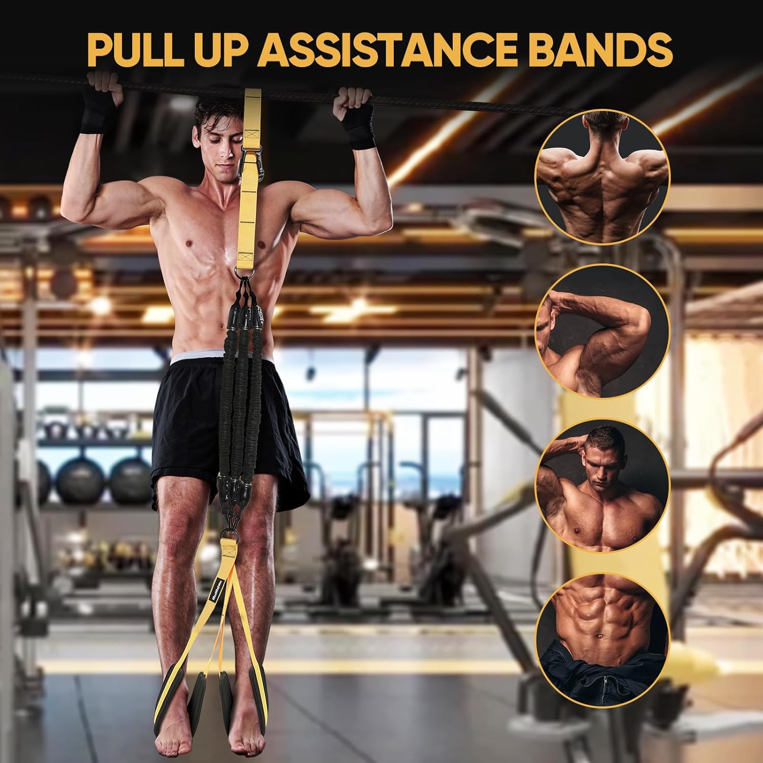 JJEAN-Adjustable Pull Up Assistance Bands with Fabric Feet Mats for Strength Training, Pull-Up Bar Workouts, and Resistance Training
