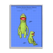Stupell Industries Frog Puppet Character Blueprint Graphic Art Gray Framed Art Print Wall Art, Design by Karl Hronek
