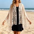 thumbnail image 2 of AHMOMEI Women’s Lace Floral Open Front Kimono Cardigan, Lightweight Sheer Embroidered Cover Up, Casual Summer Beach Shawl (Beige), 2 of 6