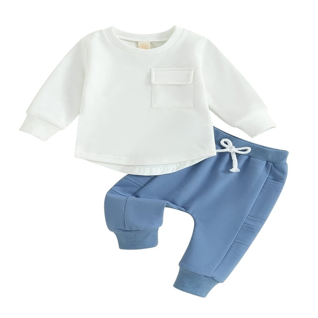 OUSITAID Toddler Boys 2PCS Pants Sets Solid Color Long Sleeve Sweatshirt and Drawstring Pants Sets 6-12 Months