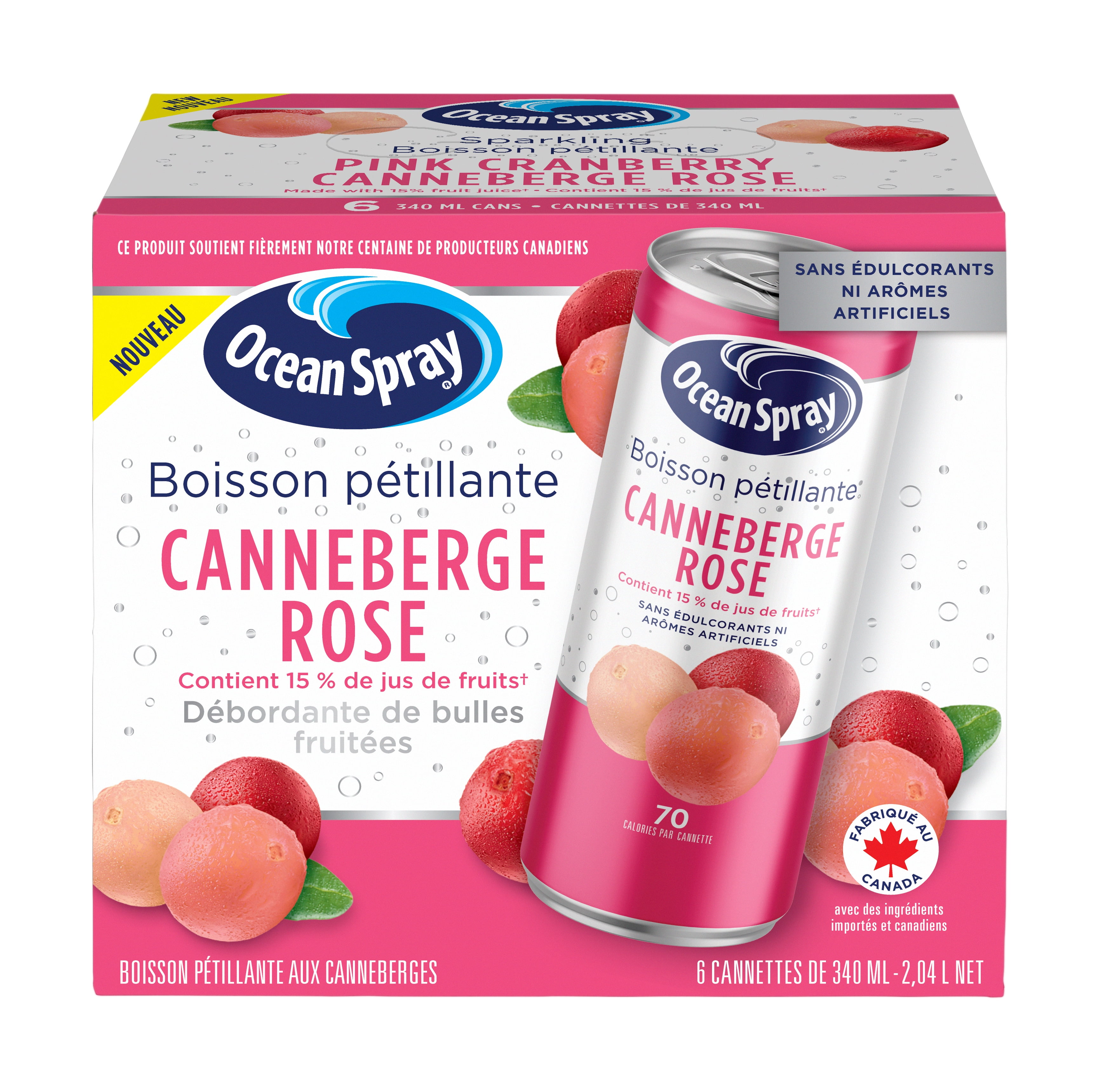Ocean Spray boisson pétillante rose 6PK canettes, ne contient pas d’allergènes recyclable OS pétillante rose 6pk