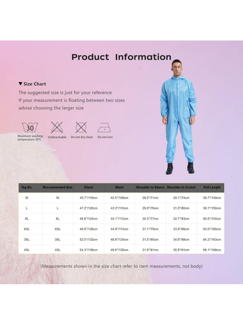 MSemis Men's Anti-Static Hooded Coveralls Zipper Front Full Body