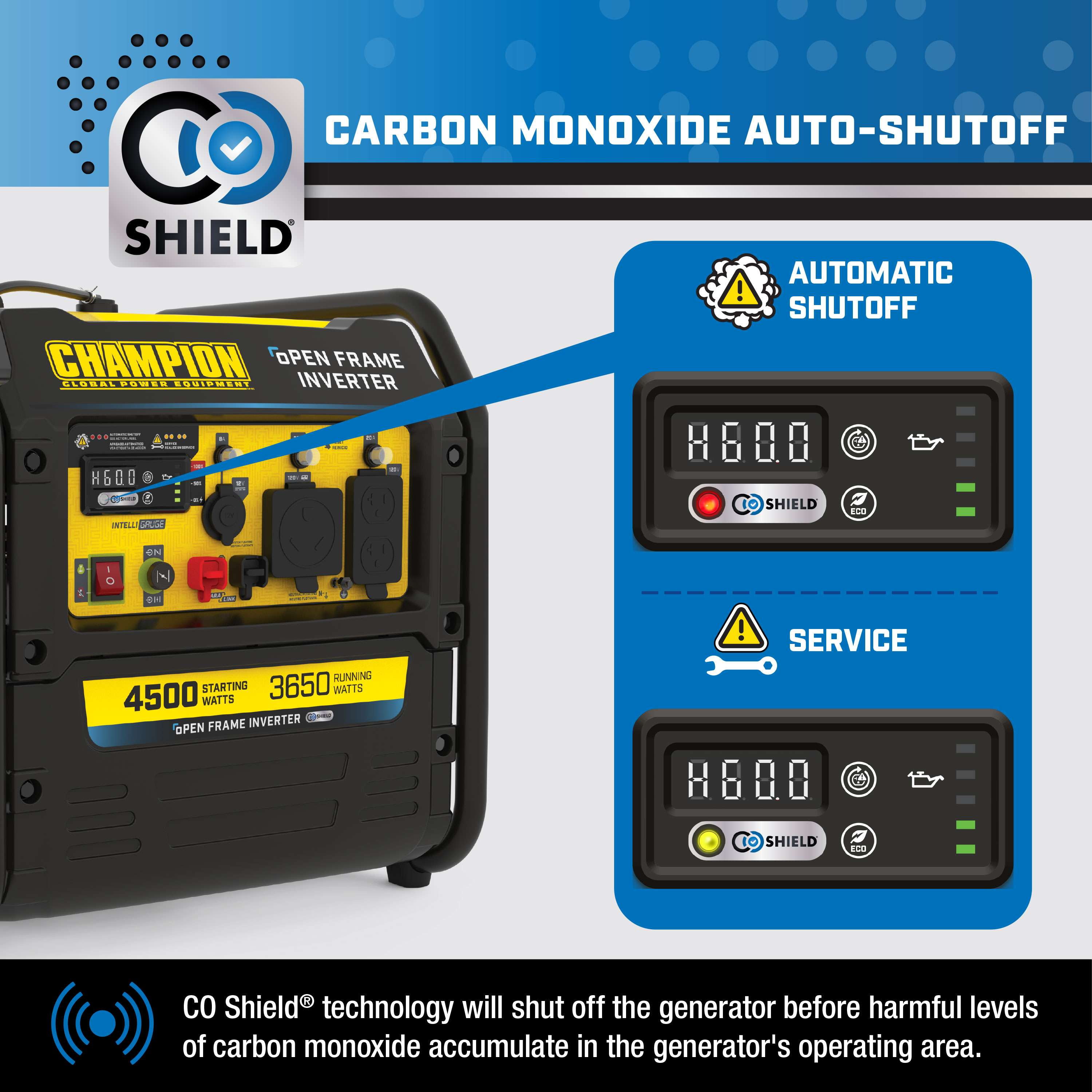 Champion 4500-Watt RV Ready Portable Open Frame Inverter Generator with Quiet Technology and CO Shield®