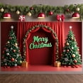 thumbnail image 4 of Red Curtain Christmas Banner Green Lettering Merry Christmas Banner Christmas Tree Decor String Lights Xmas Banner for Christmas Party Family Gathering Indoor Decor, 4 of 9