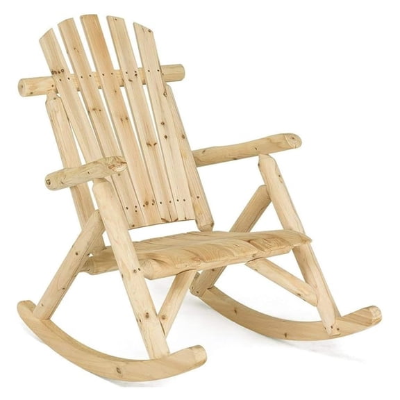 Log Rocking Chair Wood Porch Rocker Lounge Patio Deck Balcony Furniture Rustic Single Rocker Natural