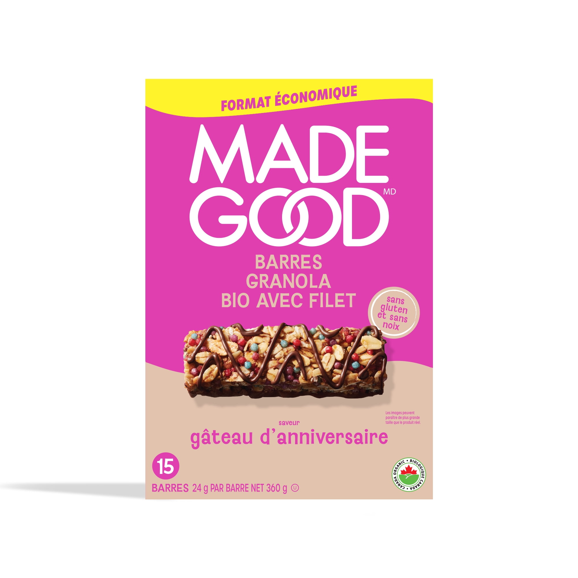 MadeGood Chocolate Drizzled Birthday Cake Bar 15ct, MG Birthday Cake Granola Bars VP