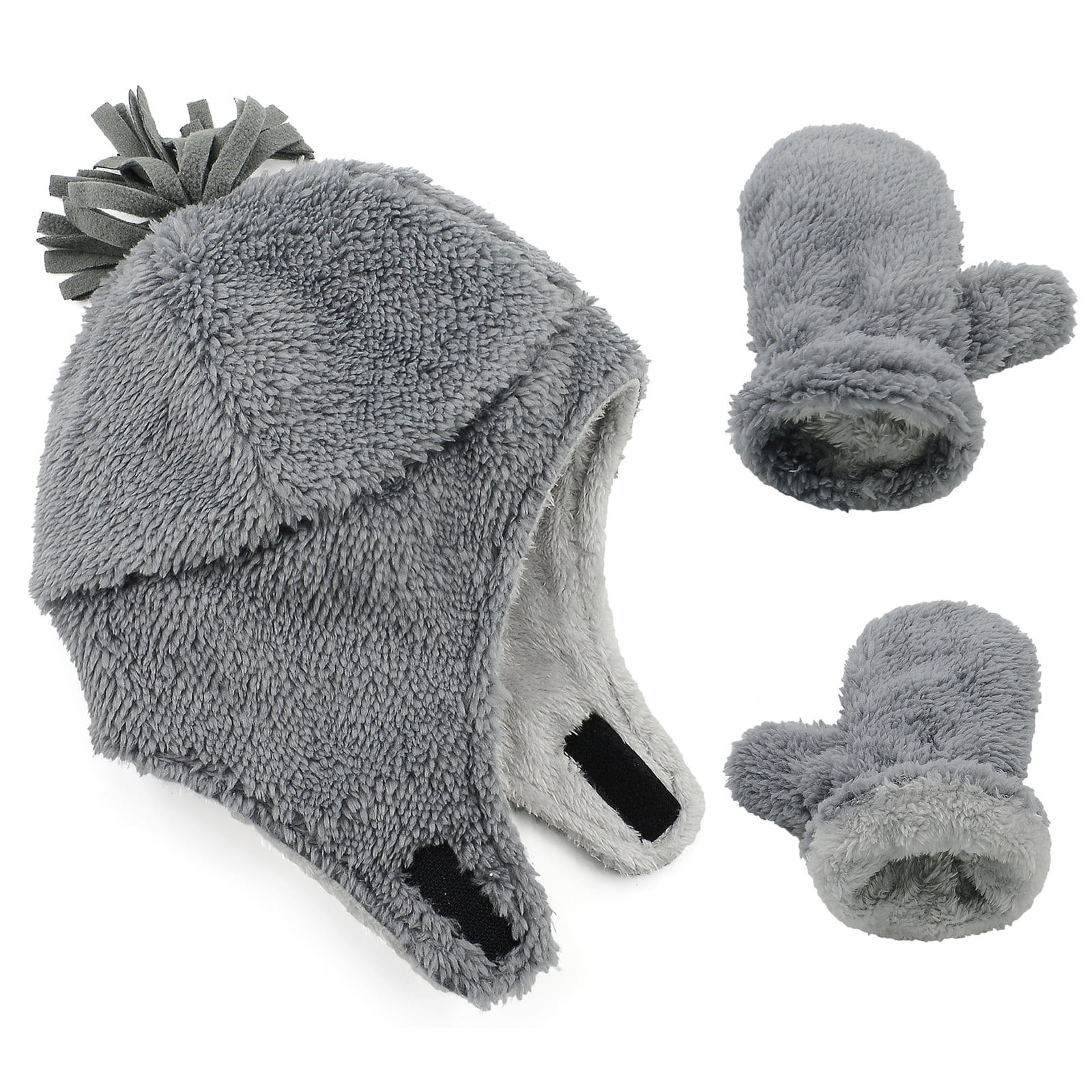 American Trends Baby Toddler Winter Hat and Glove Set Sherpa Lined Warm