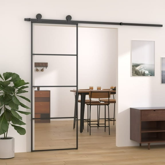 vidaXL Sliding Door 29.9x80.7 Inch 0.8 Inch Thickness Black Aluminum ESG Glass Single Door