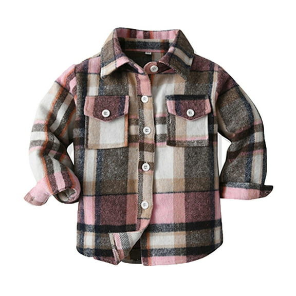 Boys Girls Flannel Shacket Shirt Plaid Button down Long Sleeve Shirt Jacket for Toddler Kids Casual Loose Fit Comfy Coats