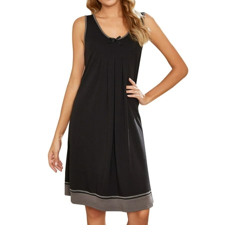 

HUBERY Women Scoop Neck Sleeveless Color Block Pleated Sleep Dress