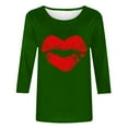 thumbnail image 4 of Fartey Valentines Day Shirts for Women Trendy Cute Heart Lip Print T-Shirts Slim Fit 3/4 Length Sleeve Tunic Tops Dressy Casual Summer Crew Neck Holiday Blouses Green S-3XL, 4 of 4