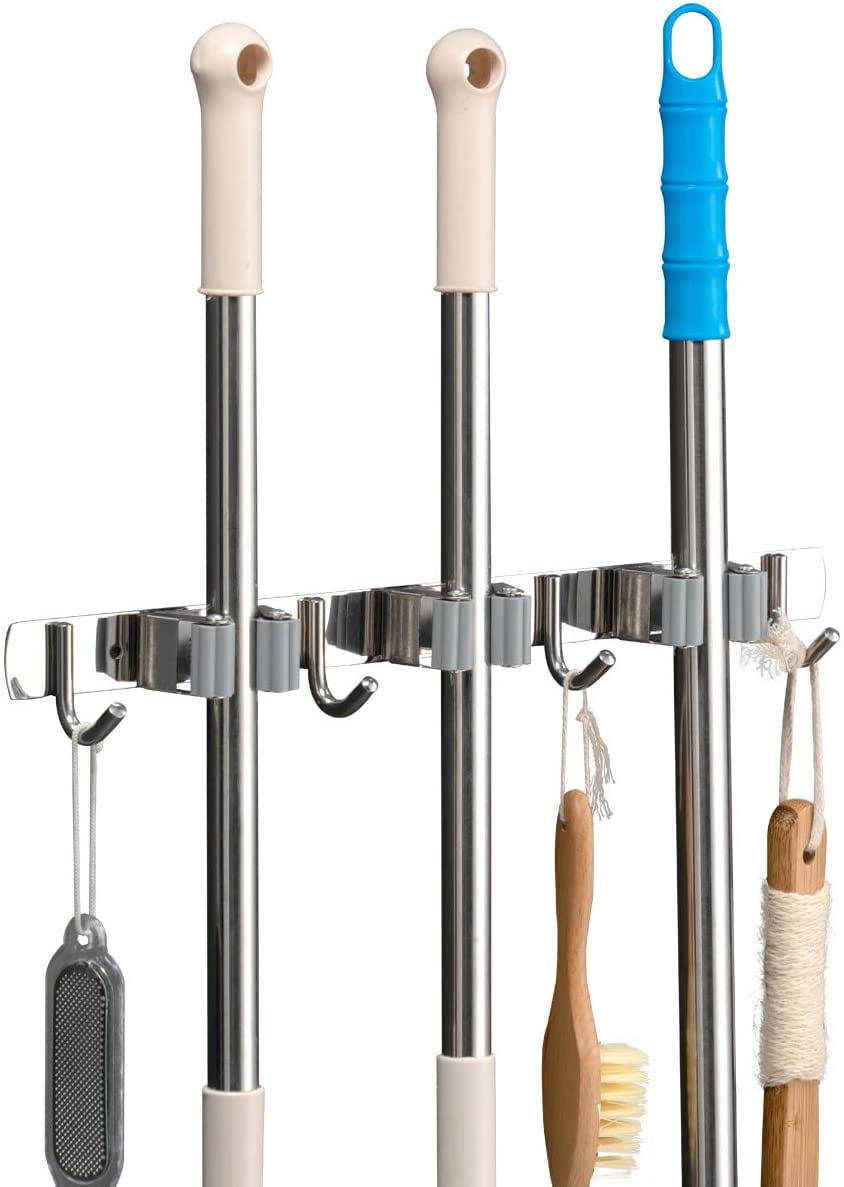 Mop Broom Holder,Stainless Steel Wall Mounted Storage Organizer Tool