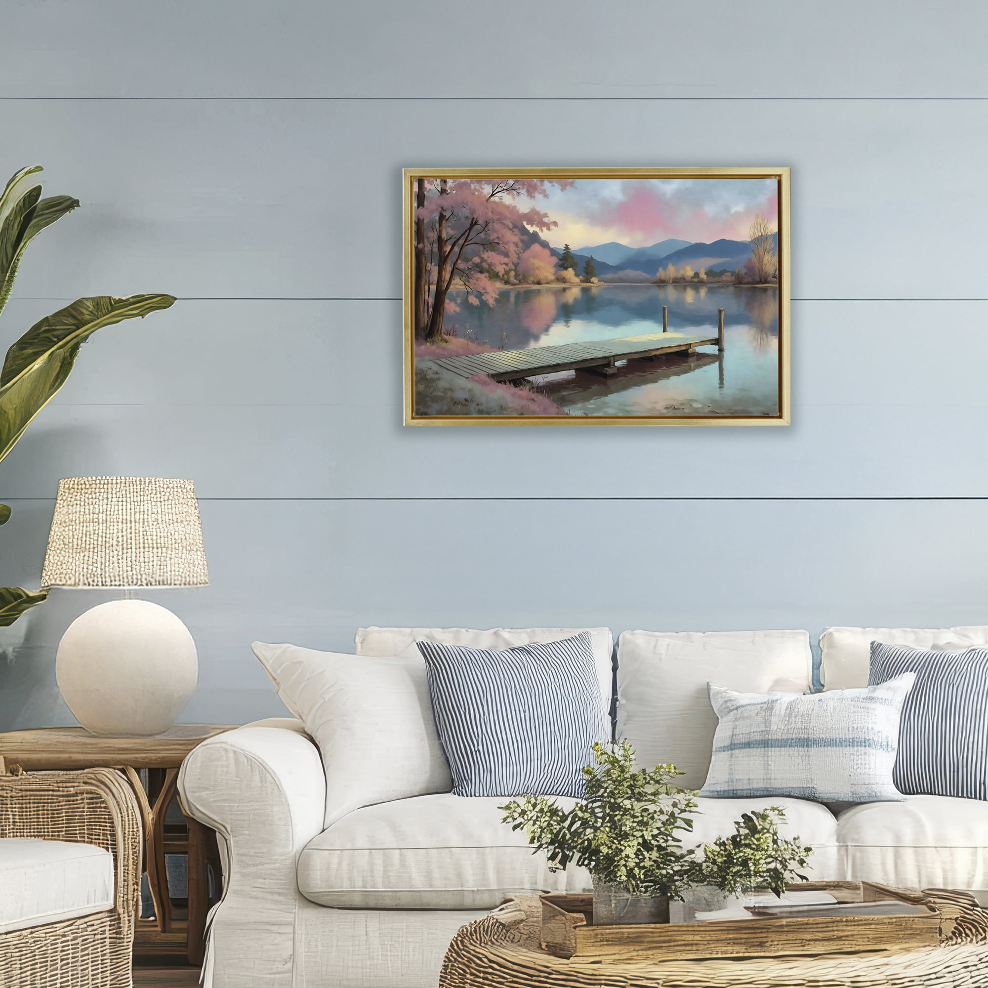 Stupell Industries Pink Dock at Sunset Gold Framed Floater Canvas Wall Art, design by Creative Studio