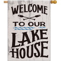 Welcome to Our Lake House Large House Flag Vertical Double Sided 28 x 40 Inch Summer Burlap Yard Outdoor Decor
